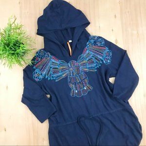 Anthropologie Embroidered Navy Blue Hoodie Bird S